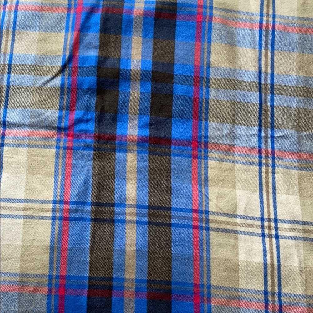 Blue , tan, red Blanket scarf.
